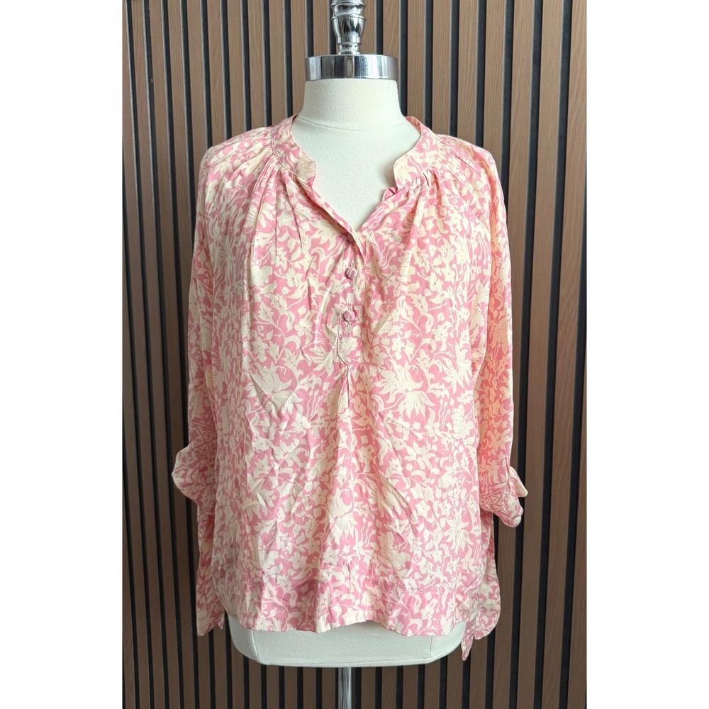 Natalie Martin Renata Blouse Womens S Pink Floral Silk Tie Sleeve Boho Top